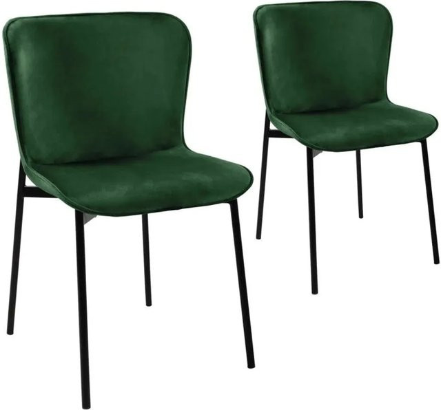 Svita Mary 2er Set Esszimmerstühle Polsterstühle ohne Armlehnen aus Samt in Dunkelgrün und Schwarz - Bild 1