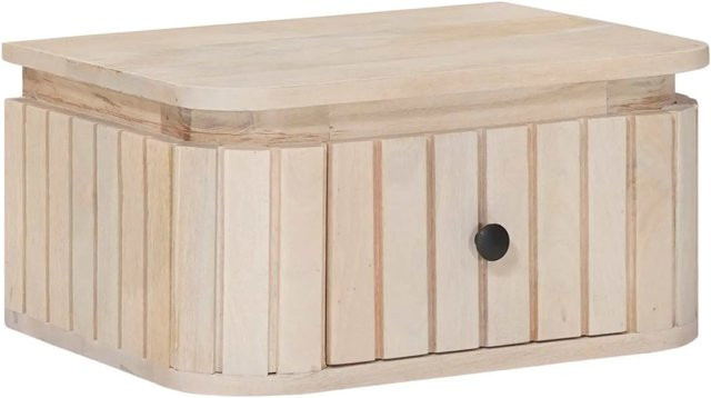 vidaXL Handgefertigter Nachttisch aus Mango-Massivholz in Weiß und Beige mit Blättermuster, B/T/H: 40 x 30 x 20 cm - Bild 1