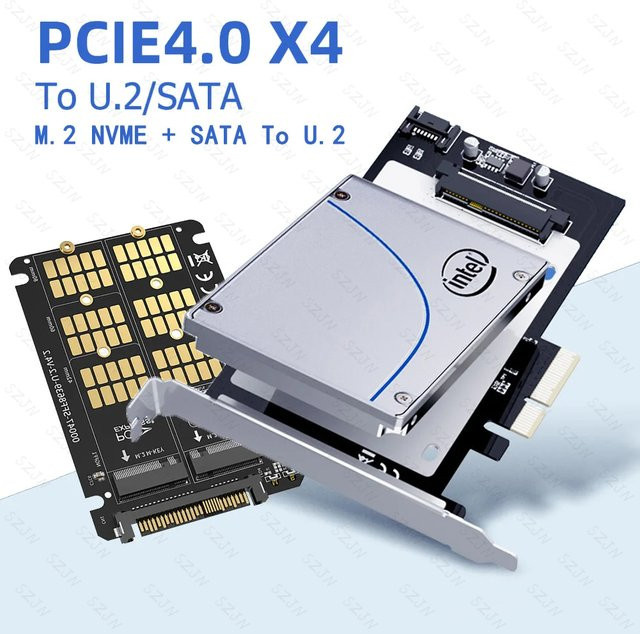 PCIe x4 zu U.2 Gen4 SFF-8639 Host Adapter für M.2 NVMe und NGFF auf 2.5 Zoll SSD Riser Konverter Karte von SZJN - Bild 1