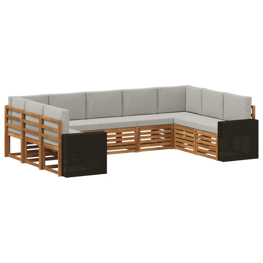 vidaXL Ecksofa Set in L-Form aus Akazienholz und Polyester in Hellgrau mit 9 Kissen - Bild 2