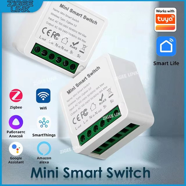 Tuya Smart Home Mini-Schalter WiFi/Zigbee 3.0 DIY Modul für 2-Wege-Steuerung, Weiß, kompatibel mit Alexa und Google Home - Bild 1