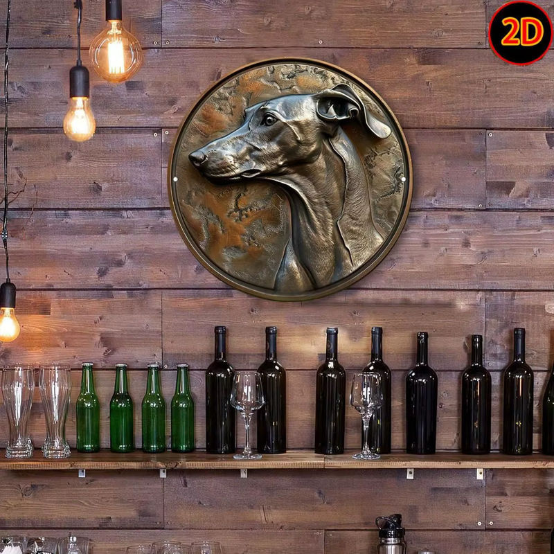 HELLOYOUNG Windhund Wandkunst aus Metall, runde Tier-Relief Dekoration in Braun, wandmontiert - Bild 5