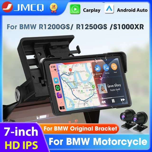 JMCQ 7 Zoll Motorrad CarPlay Bildschirm mit GPS und Dual Bluetooth für BMW R1200GS ADV, R1250GS ADV und S1000XR in Schwarz - Bild 1