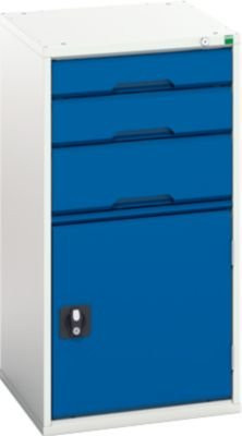 Schubladenschrank Bott verso aus Stahlblech mit 3 Schubladen und 1 Flügeltür, abschließbar, lichtgrau/enzianblau, B/T/H: 52,5 x 55,0 x 100,0 cm - Bild 1