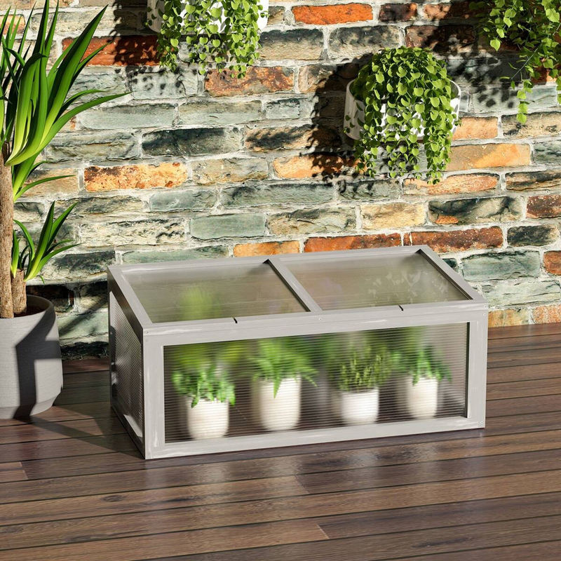 Outsunny Frühbeet aus Holz und Polycarbonat mit aufklappbarer Abdeckung in Grau, B/T/H: 90 x 46 x 40 cm - Bild 4