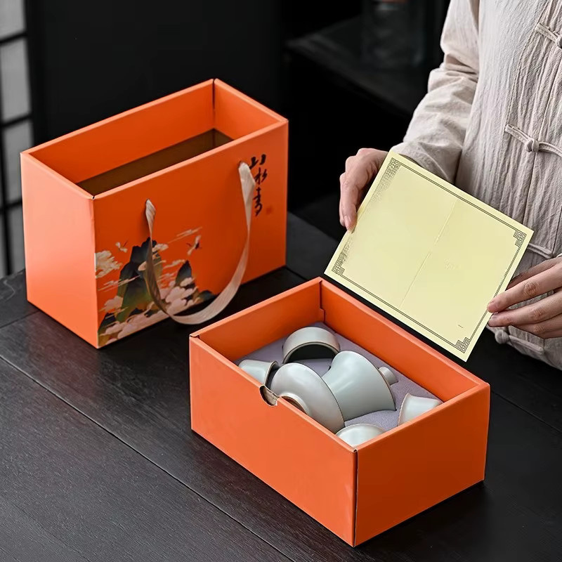 Chinesisches Gongfu Tee-Set aus Keramik mit Teekanne und Tassen inklusive Geschenkbox für deine Tee-Zeremonie zu Hause oder im Büro - Bild 4