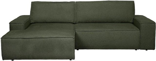 Vente-unique Schlafsofa Amelia in Grün mit L-Form und Polsterung aus Strukturstoff, Breite: 267 cm