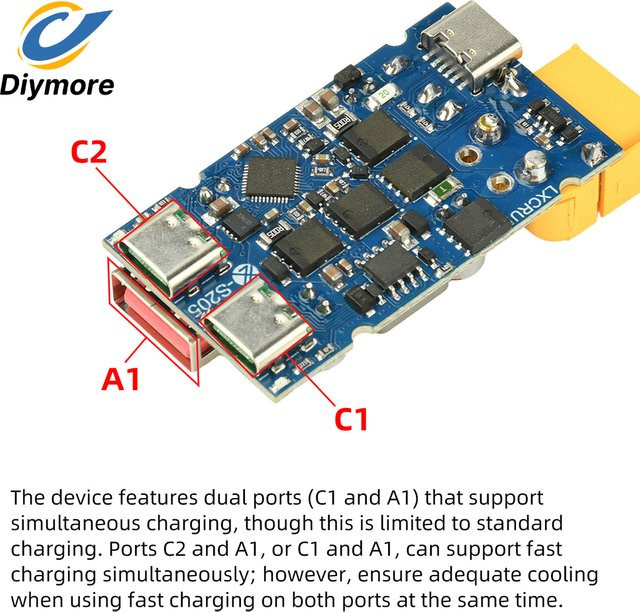 diymore 205W PD/QC Buck-Boost-Lademodul mit intelligenter Regulierung für 140W/65W Schnellladung - Bild 1