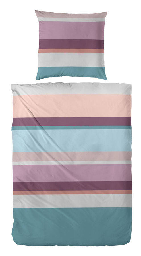 Primera Mako-Satin Bettwäsche aus Baumwolle mit Streifen in Petrol und Aubergine, B/H: 155 x 220 cm mit Kissenbezug 80 x 80 cm - Bild 1