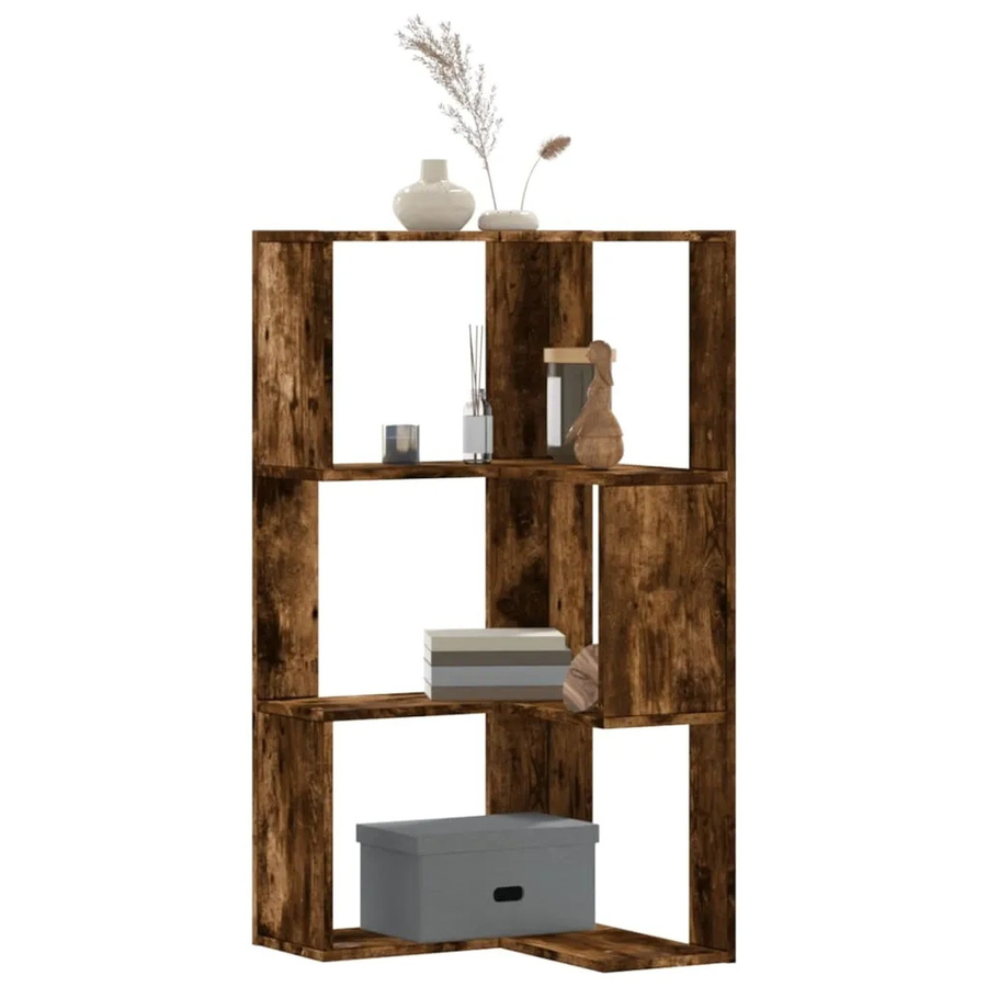 vidaXL Eck-Bücherregal mit 3 Böden in Räuchereiche, modern und wandmontierbar, B/T/H: 50 x 50 x 102 cm - Bild 2