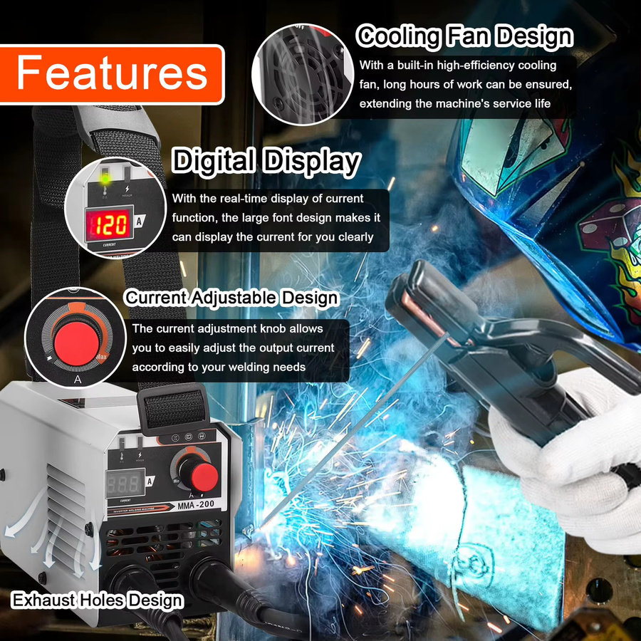 Seeiswork MMA-200 Tragbares Schweißgerät mit DC Inverter IGBT und automatischer Drahtzuführung für Kontaktschweißen und nicht-gasgeschütztes Lichtbogenschweißen - Bild 4