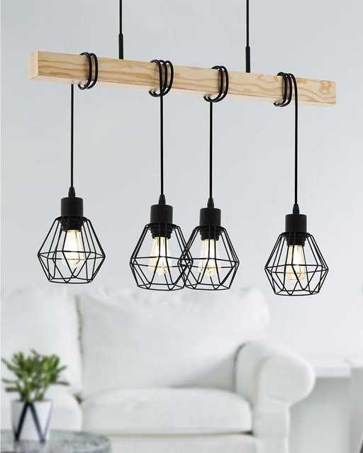 Eglo Pendelleuchte Townshend 5 LED Schwarz-Braun mit E27 Fassung - Bild 1