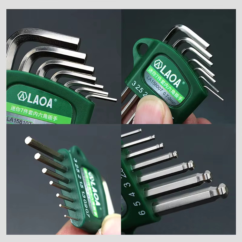 Laoa S2 Mini Inbusschlüssel Set aus legiertem Stahl in Silber mit den Größen 0,7 mm, 0,9 mm, 1,3 mm, 1,5 mm, 2 mm und 3 mm - Bild 2