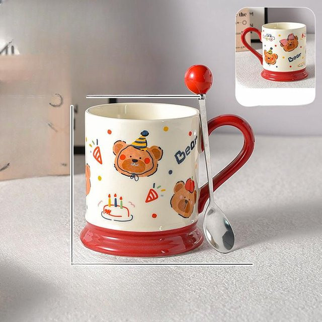 Keramischer Frühstücksbecher mit Löffel von Yiran Bag in Weiß, 400 ml - Bild 1