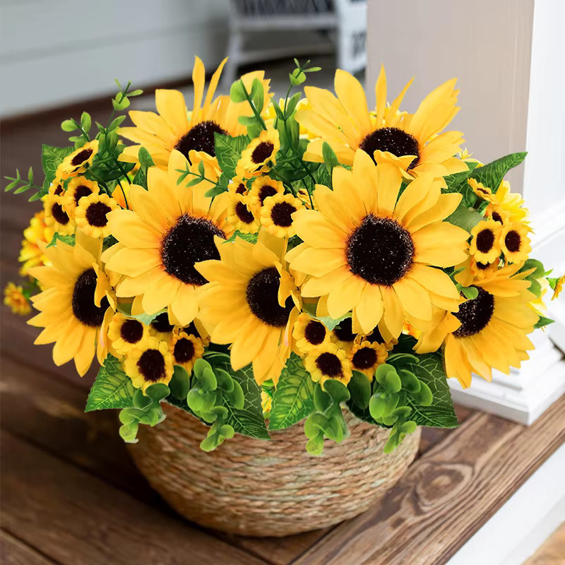 ZQNYCY Blumenstrauß mit 22 künstlichen Sonnenblumen aus Seide in Gelb für Tischdekoration, Hochzeit und Party - Bild 3