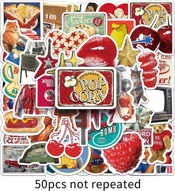 50 Stück amerikanische Vintage-Aufkleber in Multicolour von AnimeWorlds Store für DIY-Projekte wie Tagebücher oder Tassen - Bild 1