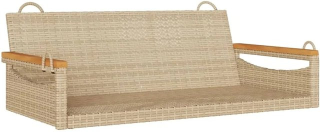 vidaXL Hängebank aus PE-Rattan und Akazienholz in Beige, B/T/H: 109 x 62 x 40 cm - Bild 1