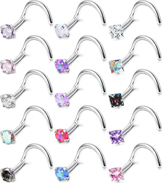 Bobisty Nasenring-Set, Edelstahl, Zirkonia, Silber, Damen und Herren - Bild 1