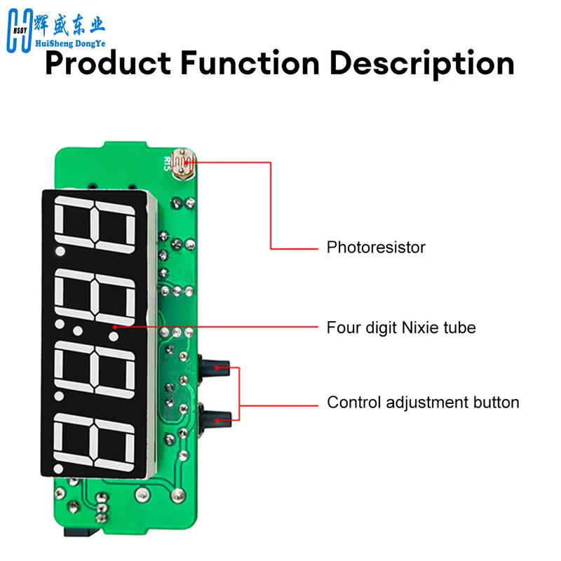 HUISHENGYUFA DIY-Uhren-Kit TJ-56-428 mit 4-stelliger digitaler Anzeige und Acrylgehäuse in Rot zum Erlernen von Elektronik und zum Löten - Bild 4