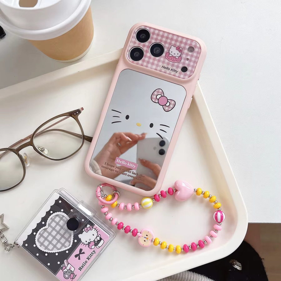Sanrio Hello Kitty Handyhülle mit Schleife und Schminkspiegel für iPhone 14 15 16 17 Pro Max in Pink - Bild 3