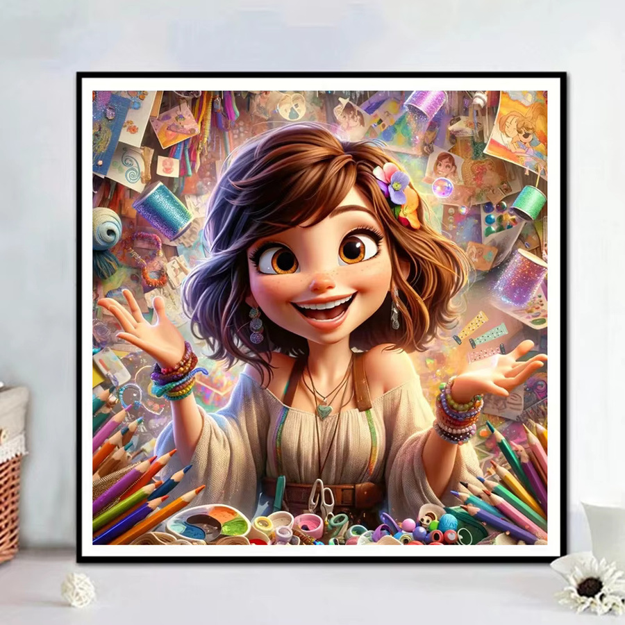 YUTTEE Diamantmalerei Porträt als Cartoon Kunst Mosaik mit runden Strasssteinen in Multicolour, B/H: 20 x 20 cm - Bild 2