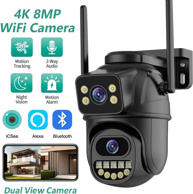 BELIA 4K 8MP WiFi-Überwachungskamera mit PTZ-Funktion, Dual Lens, 4-fachem Digitalzoom und KI-Menschenerkennung für die Außenüberwachung in Schwarz - Bild 1