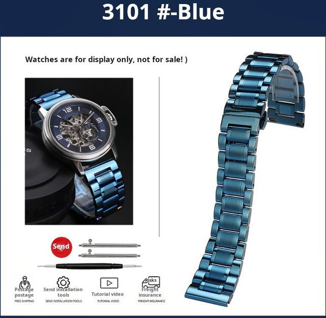 Zhuolei Uhrenarmband Edelstahl, Blau, Herren, 18mm - Bild 1