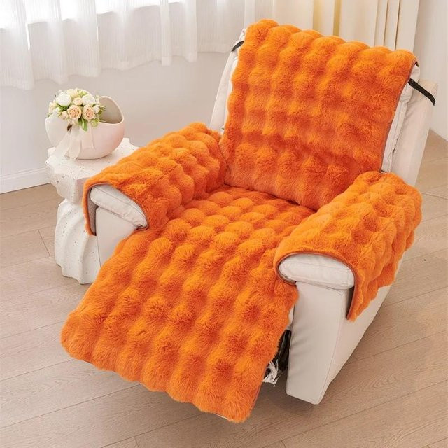 Weicher 1-Sitzer-Liegestuhlbezug mit Kaninchen-Plüsch in Orange, rutschfester Schonbezug für Relaxsessel aus Fleece und Polyester - Bild 1