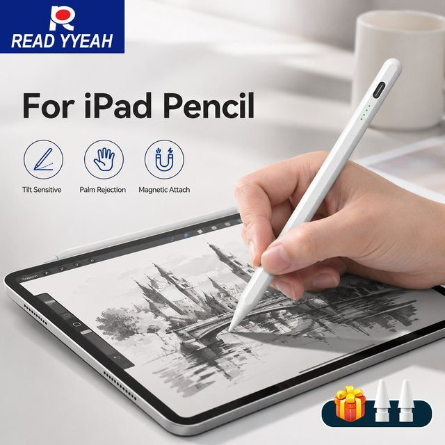 READYYEAH iPad Stylus Stift mit Handballenerkennung und Magnetfunktion in Weiß für iPad Pro, Air und Mini Generationen - Bild 1