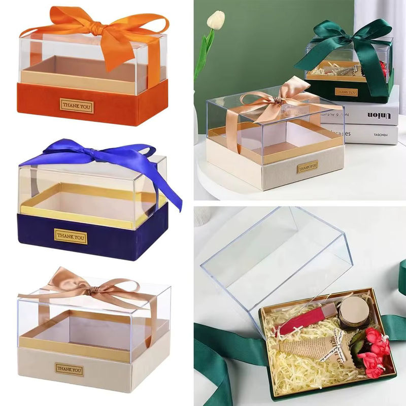 Luxuriöse Acryl Geschenkbox für Hochzeit und Valentinstag in Transparent mit Schleife und LED-Licht, rechteckig und modern - Bild 5