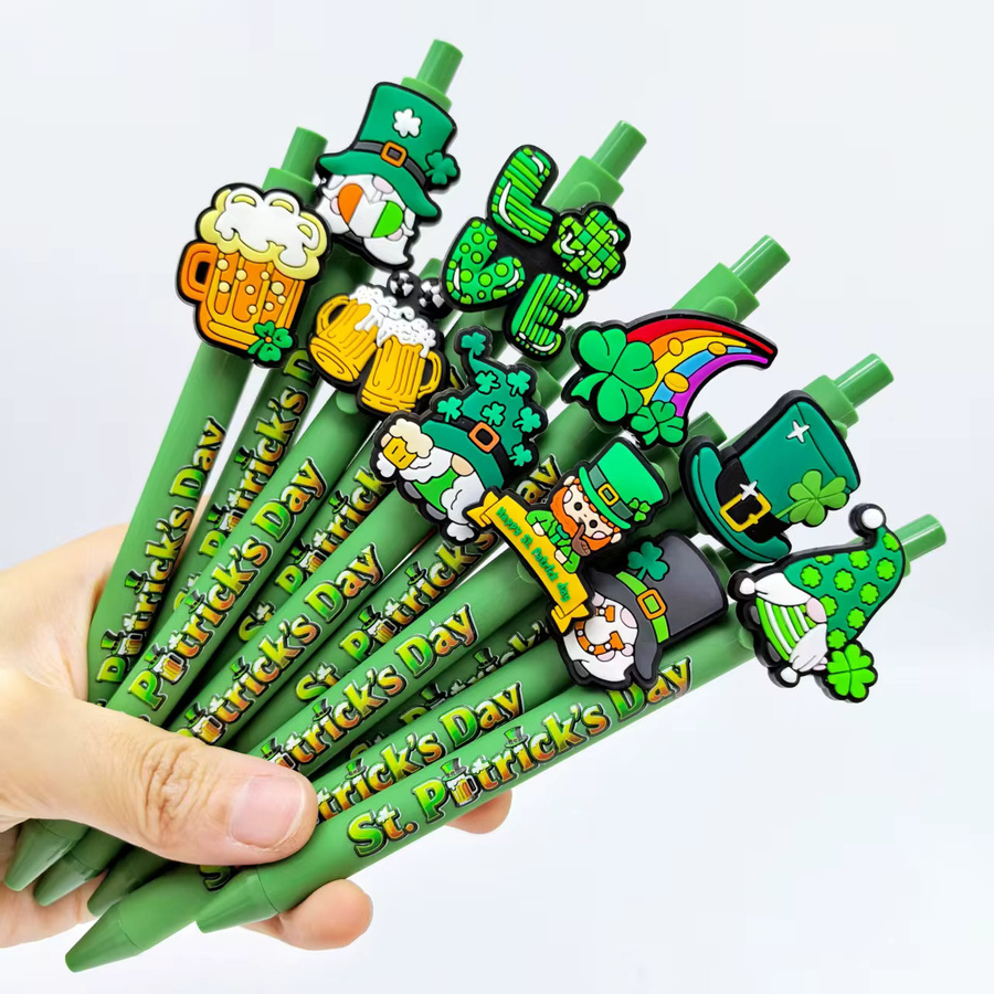 St. Patrick's Day Kugelschreiber im irischen Festival-Design, grüne Press-Kugelschreiber aus Kunststoff - Bild 2