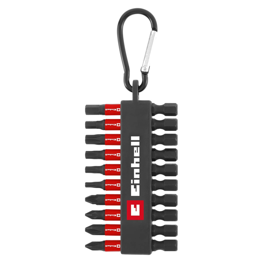 Einhell Impact Bit-Set 10-teilig mit Karabiner in Rot, 6,3 mm Aufnahme für PH, PZ, Sechskant und TX - Bild 2