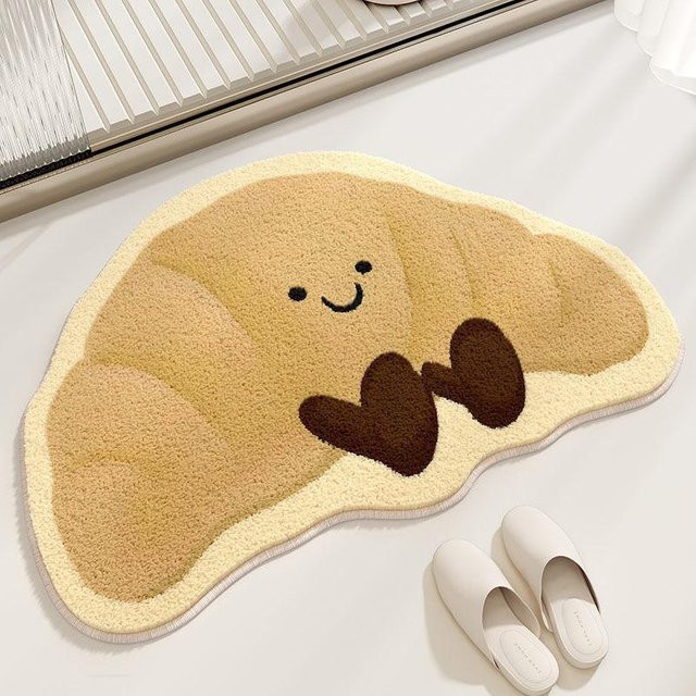 VIKAMA Cartoon Brotform Fußmatte aus weichem Kaschmir-Imitation-Material, beige, B/T: 40 x 60 cm - Bild 1