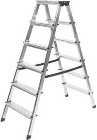STIER Stufen Stehleiter aus Aluminium, 2x6 Stufen, beidseitig begehbar, Silber - Bild 1