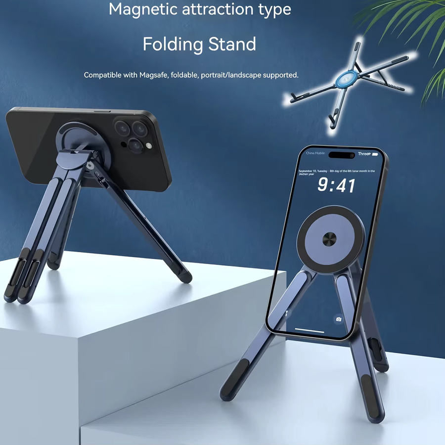 BESY Magnetischer Handyhalter und Selfie-Stick in Grau, faltbares Handstativ für iPhone, iPad, Tablet und Laptop - Bild 4