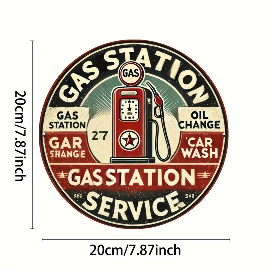 Potdemiel Vintage Gas Station Aluminium-Wandkunst Retro Gaspumpenschild, Mehrfarbig, B/H: 50,8 x 50,8 cm - Bild 2