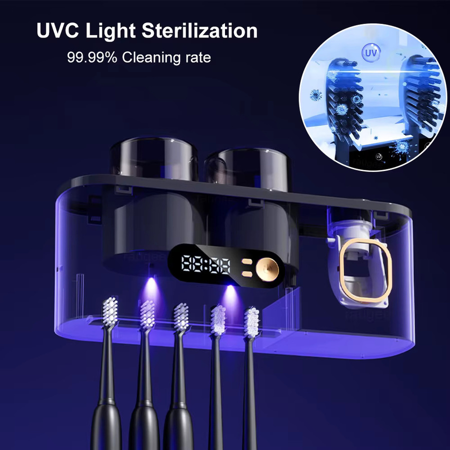 PEICON UV-Zahnbürsten-Sterilisator und elektrischer Zahnbürsten-Desinfektor mit automatischem Zahnpasta-Quetscher und Aufbewahrungshalter, Farbe: Weiß - Bild 2