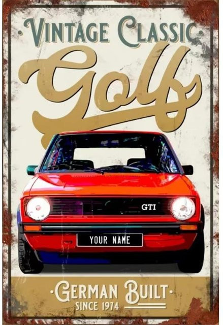 Personalisiertes Vintage Golf GTI MK1 Metall Blechschild von CIFbuy in Weiß, B: 40 cm, H: 30 cm - Bild 1