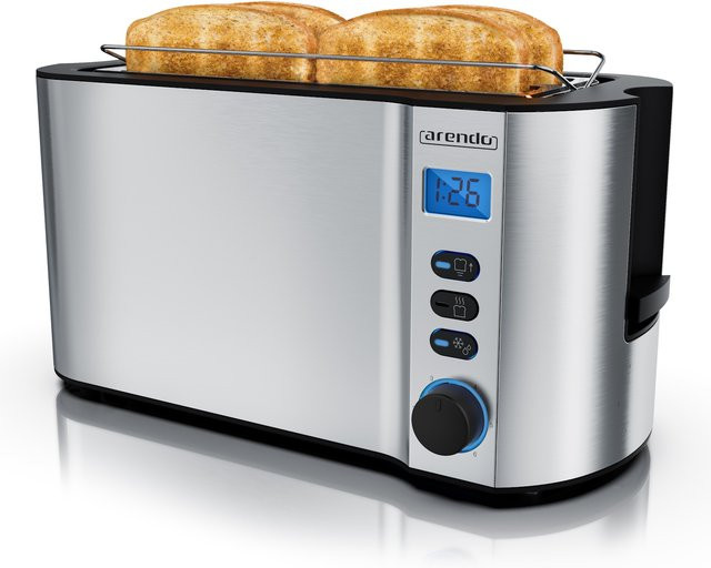 Arendo Toaster Edelstahl Silber mit 4 Langschlitzen, Doppelwandgehäuse, integriertem Brötchenaufsatz, 6 Bräunungsstufen und digitalem Display - Bild 1