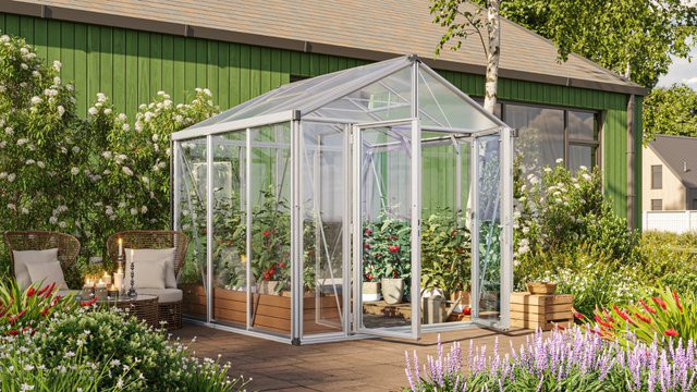 Vitavia Gewächshaus Zeus Comfort 6200 mit Satteldach aus Aluminium und Polycarbonat in Silber/Schwarz, 6,2 m² - Bild 1