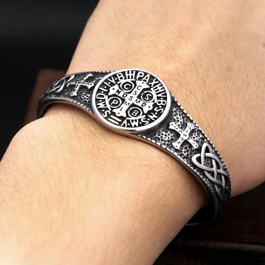NORTHMAN Armband, Edelstahl, Silber, Saint Benedict Medaille, Unisex - Bild 2