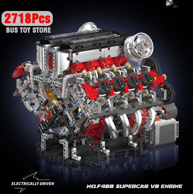Mould King F488 V8 Motormodell, Elektrisch Angetriebenes Lernspielzeug, ab 14 Jahren - Bild 1