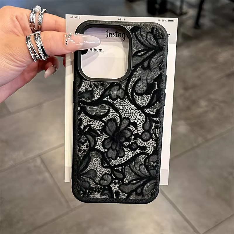 Samsung Handyhülle mit Spitzenmuster Lychee Design in Schwarz für Galaxy S26 S25 FE S24 S23 S22 Ultra Plus A56 A55 A54 A53 A36 A35 A16 A25 Cover - Bild 3
