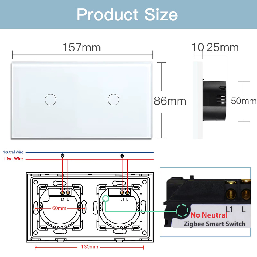 Bseed Zigbee Smart Light Touch Schalter mit Kristall Glas Panel in Schwarz, kompatibel mit Tuya, Smart Life und Google Assistant, EU Standard - Bild 4