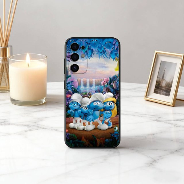 Handyhülle mit Cartoon Schlümpfe Design für Samsung Galaxy S25 S24 S23 S22 S21 S20 Ultra Plus FE in Schwarz aus weichem Silikon - Bild 1