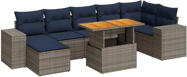 vidaXL 8-tlg. Garten-Sofagarnitur in L-Form aus grauem Poly-Rattan mit Kissen und pulverbeschichtetem Stahlgestell - Bild 1