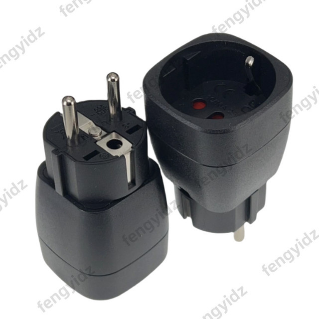 Fengyidz Konvertierungsstecker EU-9 zweipoliger Rundfuß-Stecker von Schweizer/Brasilianischem Netzteil auf Euro-Stecker, Schwarz - Bild 1