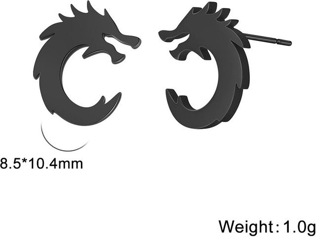 Ohrstecker Chinesischer Drache, Edelstahl, Schwarz, Damen Herren - Bild 1