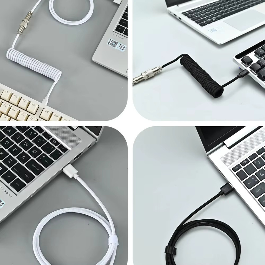 USB Typ C Spiralkabel für mechanische Gaming-Tastaturen in Weiß - Bild 2