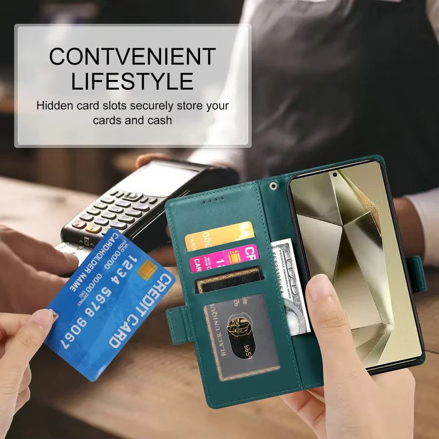 Luxus Flip Ledertasche für Samsung Galaxy S26 Ultra S25 S24 S23 S22 S21 Plus FE Green Wallet Card Cover - Bild 4